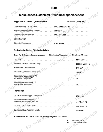 Взрыв-схема холодильника Aeg ARC1342-4U - Схема узла Technical features