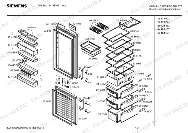 Схема №3 KG36U194GB с изображением Дверь для холодильника Siemens 00241123