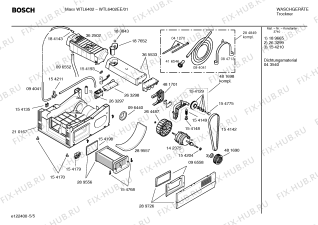 Взрыв-схема сушильной машины Bosch WTL6402EE Maxx WTL6402 - Схема узла 05