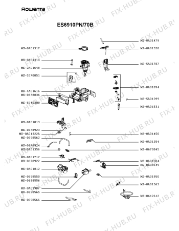 Взрыв-схема кофеварки (кофемашины) Rowenta ES6910PN/70B - Схема узла SP005237.2P2