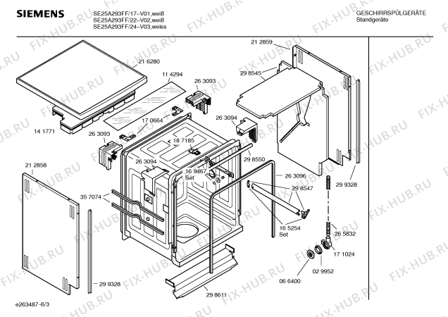 Схема №5 SE25A293FF с изображением Набор кнопок для посудомойки Siemens 00187350