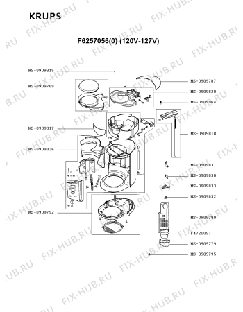 Взрыв-схема кофеварки (кофемашины) Krups F6257056(0) - Схема узла 4P001840.0P2