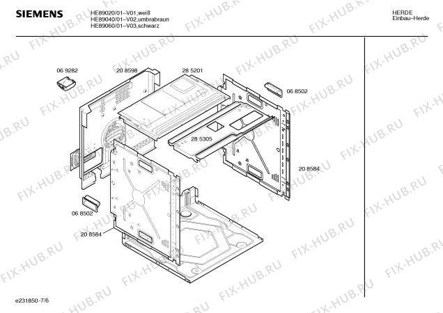 Взрыв-схема плиты (духовки) Siemens HE89060 - Схема узла 06