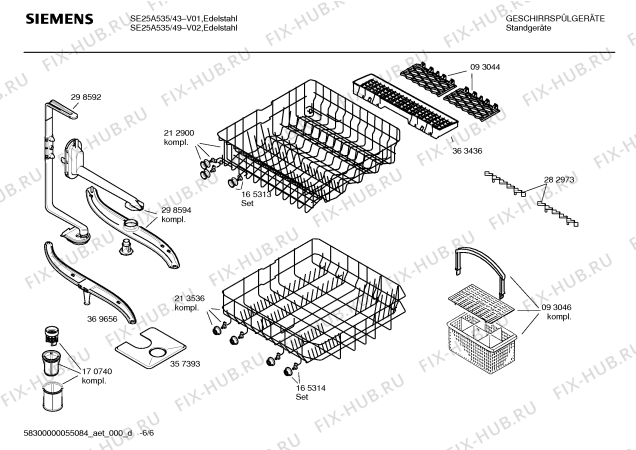 Схема №5 SE24E230EU с изображением Инструкция по эксплуатации для посудомойки Siemens 00588605