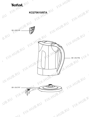 Схема №1 KO270610/87A с изображением Элемент корпуса для чайника (термопота) Tefal SS-201796