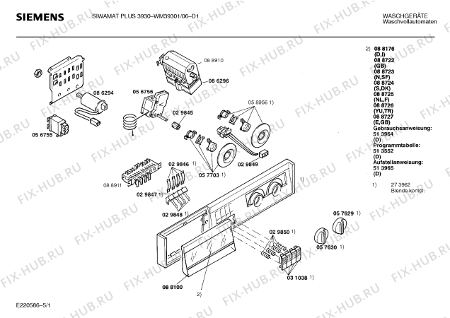 Схема №5 WM39301 SIWAMAT PLUS 3930 с изображением Панель управления для стиральной машины Siemens 00273962
