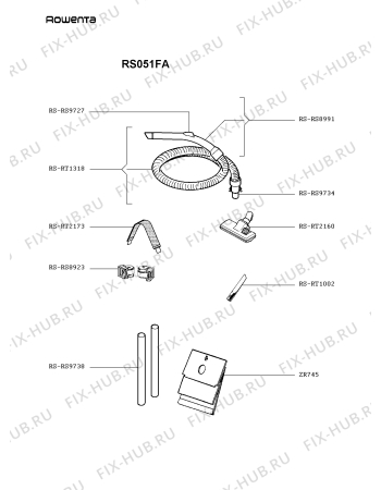 Взрыв-схема пылесоса Rowenta RS051FA - Схема узла 6P002621.4P2