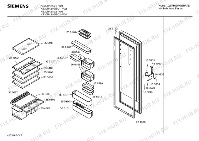 Взрыв-схема холодильника Siemens KS30R421 - Схема узла 02