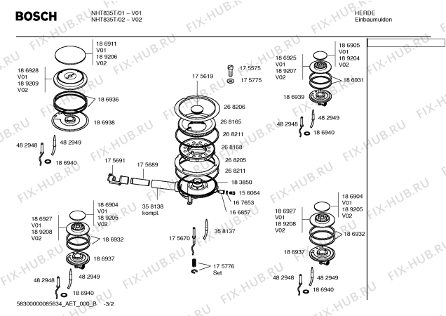 Взрыв-схема плиты (духовки) Bosch NHT835T - Схема узла 02