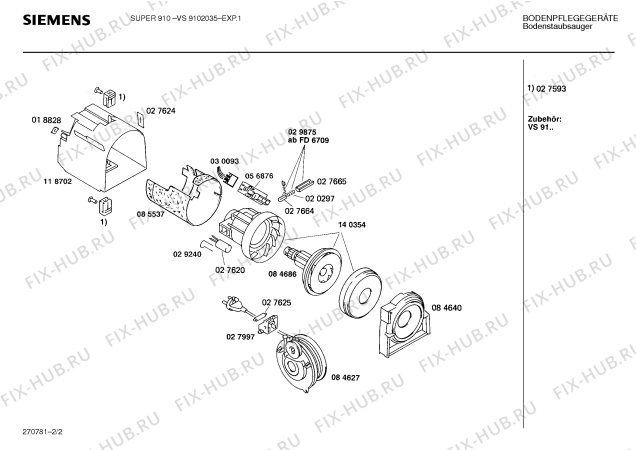 Взрыв-схема пылесоса Siemens VS9102035 SUPER 910 ELECTRONIC - Схема узла 02