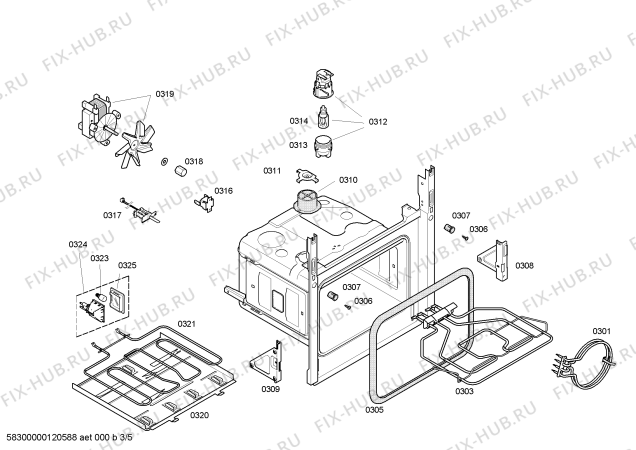 Взрыв-схема плиты (духовки) Bosch HBN56W551E Horno bosch indep.multif.3d inox e2 - Схема узла 03