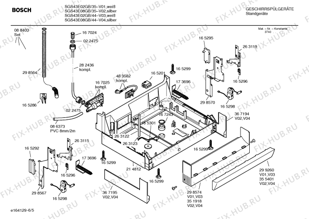 Взрыв-схема посудомоечной машины Bosch SGS43E02GB Exxcel auto option - Схема узла 05