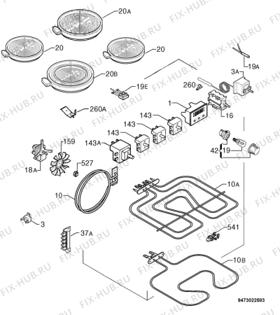 Взрыв-схема плиты (духовки) Electrolux EKC6702 - Схема узла Electrical equipment 268