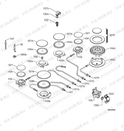 Взрыв-схема плиты (духовки) Zanussi ZGS980CTX - Схема узла Functional parts 267
