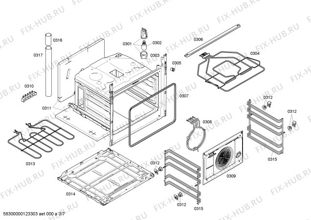 Взрыв-схема плиты (духовки) Bosch HLN424020V - Схема узла 03