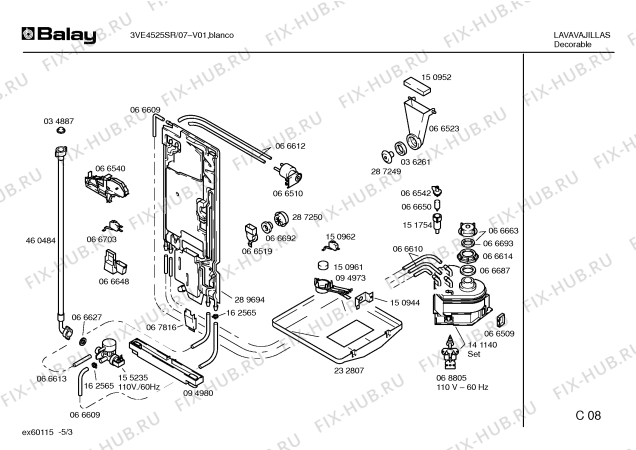 Схема №5 3VE4525SR V4525R с изображением Кабель для электропосудомоечной машины Bosch 00296611