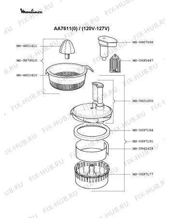 Взрыв-схема кухонного комбайна Moulinex AA7611(0) - Схема узла 2P000194.6P2