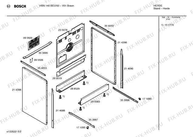 Схема №2 HSN140BEU с изображением Корпус духовки для духового шкафа Bosch 00236132