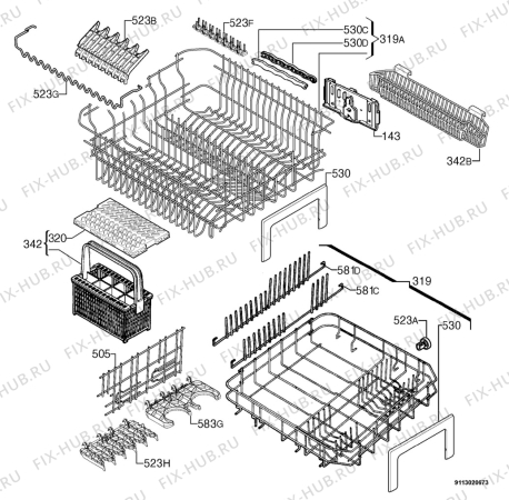 Взрыв-схема посудомоечной машины Aeg Electrolux F86080IL-A - Схема узла Basket 160