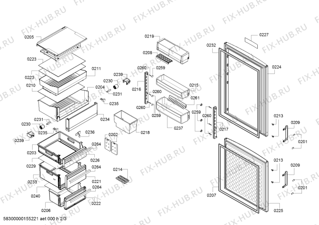 Взрыв-схема холодильника Bosch KGE36AW40G Bosch - Схема узла 02