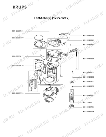Взрыв-схема кофеварки (кофемашины) Krups F6254256(0) - Схема узла 2P001839.8P2
