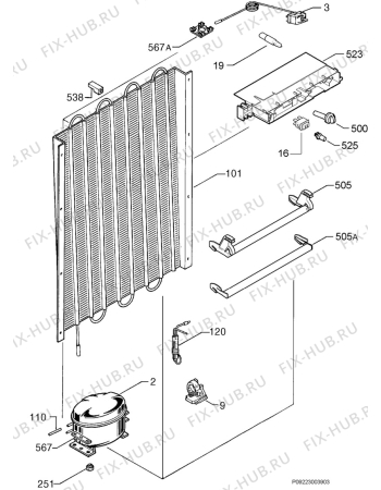 Взрыв-схема холодильника Faure FCV225W - Схема узла Cooling system 017