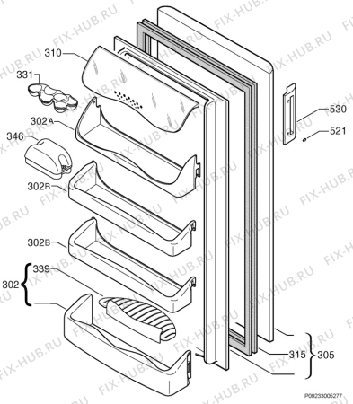Взрыв-схема холодильника Zanussi ZC247R1 - Схема узла Door 003