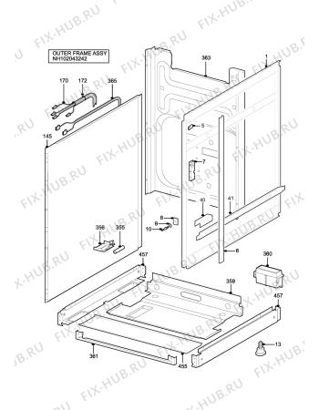 Взрыв-схема плиты (духовки) Parkinson Cowan SIG331WN - Схема узла H10 Outer Frame