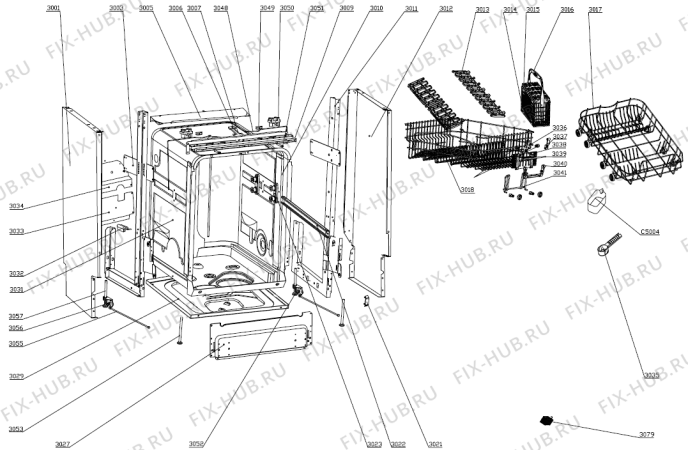 Взрыв-схема посудомоечной машины Mora VM615 (296872, WQP12-9368) - Схема узла 03