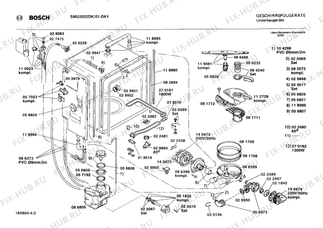 Взрыв-схема посудомоечной машины Bosch SMU2022DK - Схема узла 02