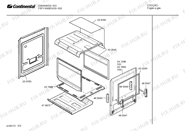 Взрыв-схема плиты (духовки) Continental FSF11K69EA - Схема узла 03