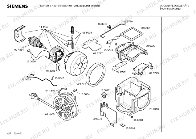Взрыв-схема пылесоса Siemens VS42B24 SUPER S 420 - Схема узла 02