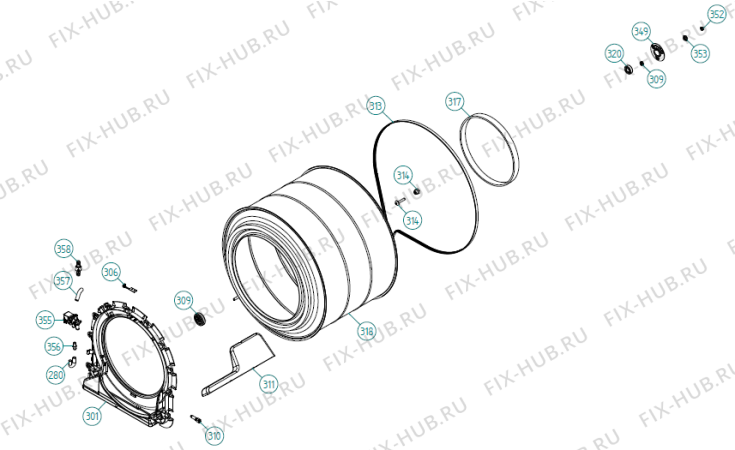 Взрыв-схема стиральной машины Asko T784HP RU   -White (369460, TD70.2) - Схема узла 03