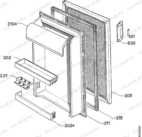 Взрыв-схема холодильника Zanussi ZFCB140T - Схема узла Door 003