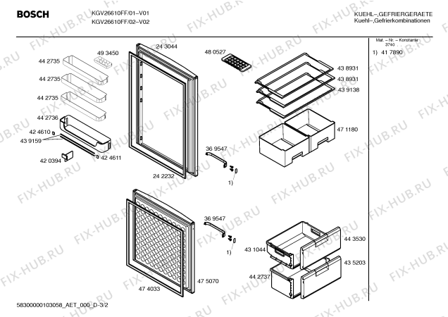 Взрыв-схема холодильника Bosch KGV26610FF - Схема узла 02