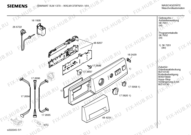 Схема №4 WXLM1370FN SIWAMAT XLM 1370 с изображением Таблица программ для стиралки Siemens 00587652