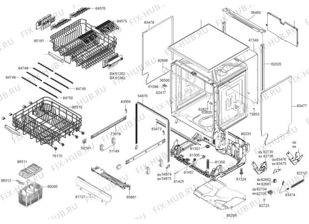 Взрыв-схема посудомоечной машины Gorenje GV63324XV (287674, PMS60I) - Схема узла 04