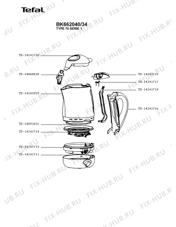 Взрыв-схема чайника (термопота) Tefal BK662040/34 - Схема узла FP003083.1P2