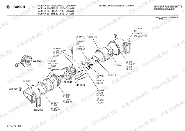 Взрыв-схема пылесоса Bosch BBS2912 ALPHA 91 - Схема узла 02
