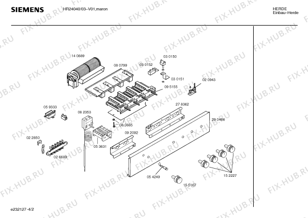 Взрыв-схема плиты (духовки) Siemens HR24040 - Схема узла 02