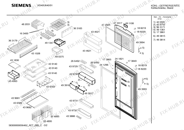 Взрыв-схема холодильника Siemens KS40U640 - Схема узла 02