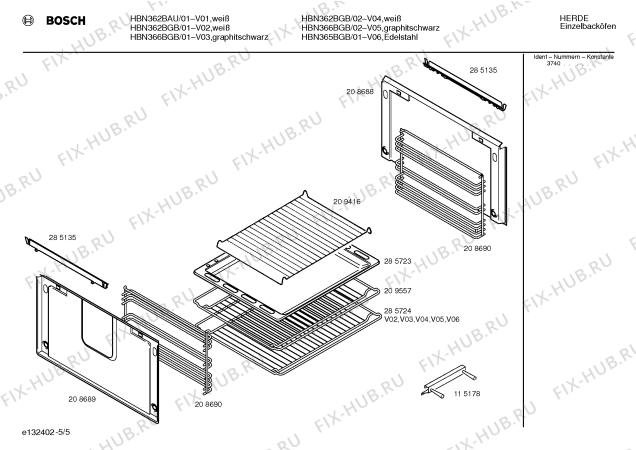 Взрыв-схема плиты (духовки) Bosch HBN362BAU - Схема узла 05