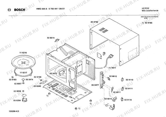 Взрыв-схема микроволновой печи Bosch 0750491126 HMG550A - Схема узла 02