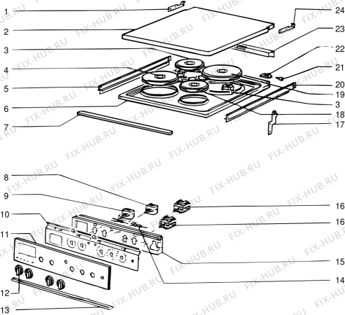 Взрыв-схема плиты (духовки) Indesit C800ECE (F013989) - Схема узла