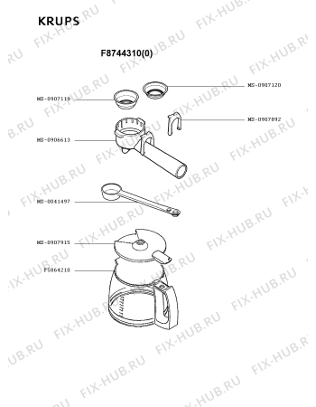 Взрыв-схема кофеварки (кофемашины) Krups F8744310(0) - Схема узла YP001850.2P1