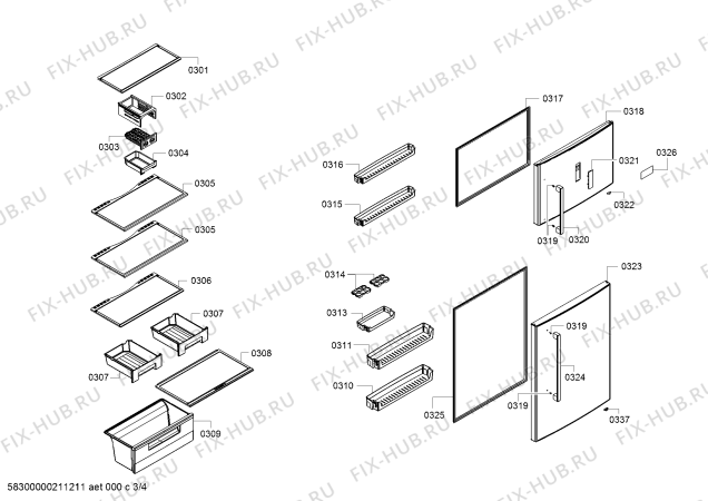 Схема №3 BD2065I2VN с изображением Выдвижной ящик для холодильника Bosch 11027928