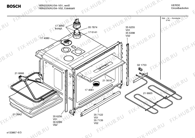 Схема №6 HBN2250AU с изображением Инструкция по эксплуатации для плиты (духовки) Bosch 00528502