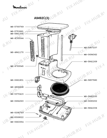 Взрыв-схема кофеварки (кофемашины) Moulinex A9492C(3) - Схема узла YP001843.0P2