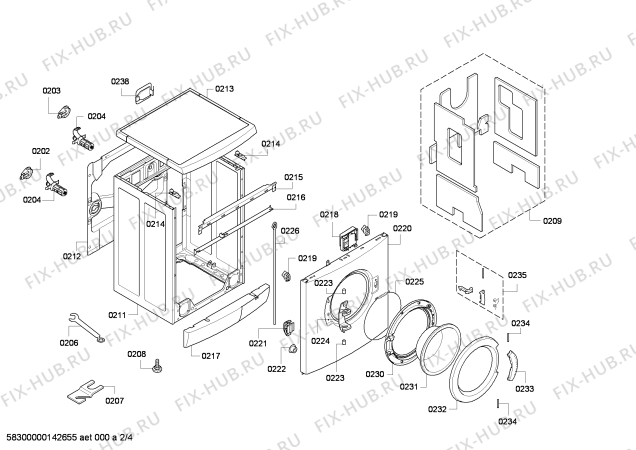 Взрыв-схема стиральной машины Bosch WAE2446SGR Maxx 7 VarioPerfect - Схема узла 02