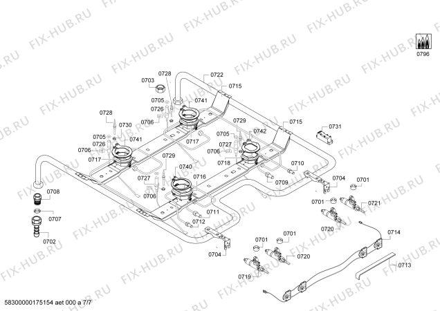 Взрыв-схема плиты (духовки) Siemens HR745526N - Схема узла 07